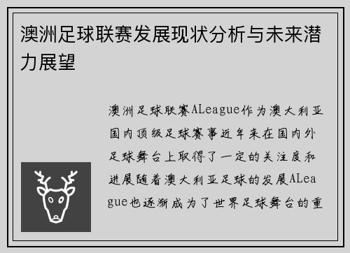 澳洲足球联赛发展现状分析与未来潜力展望